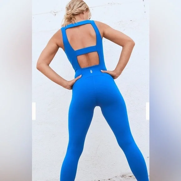 🆕 Free People One Piece Never Better Workout Jumpsuit Electric Cobalt Blue L